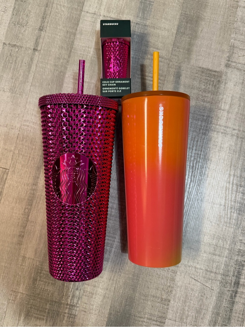 Starbucks 2024 Studded Tumbler W/ Key Chain Orange Ombre Cold Cup Bundle 24oz